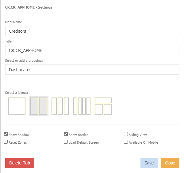 tab settings