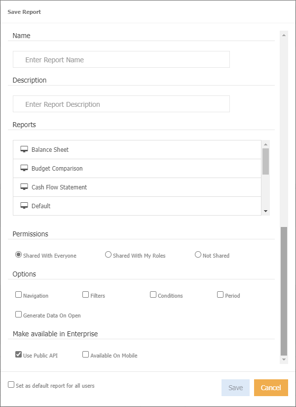save report screen
