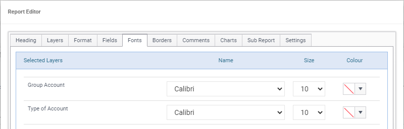 report editor font