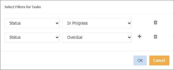 tasks filter popup